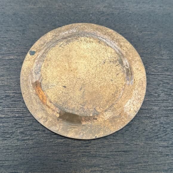 VTG Brass Hand Painted Metal 4" Tray Plate Trinket Dish Artisan Floral Pansy - Picture 12 of 12